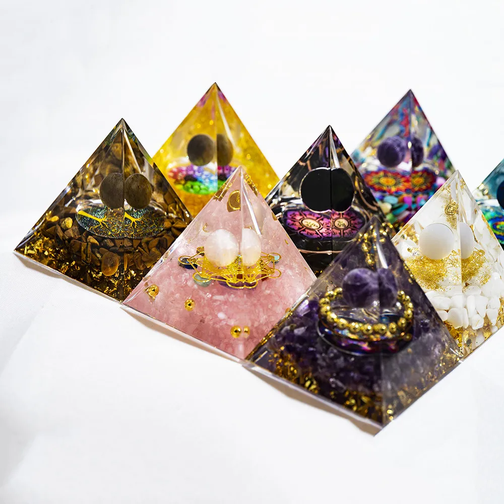 

Wholesale 5cm chakra energy Organite Pyramid natural crystal chips spirit Orgone pyramid healing for home decoration