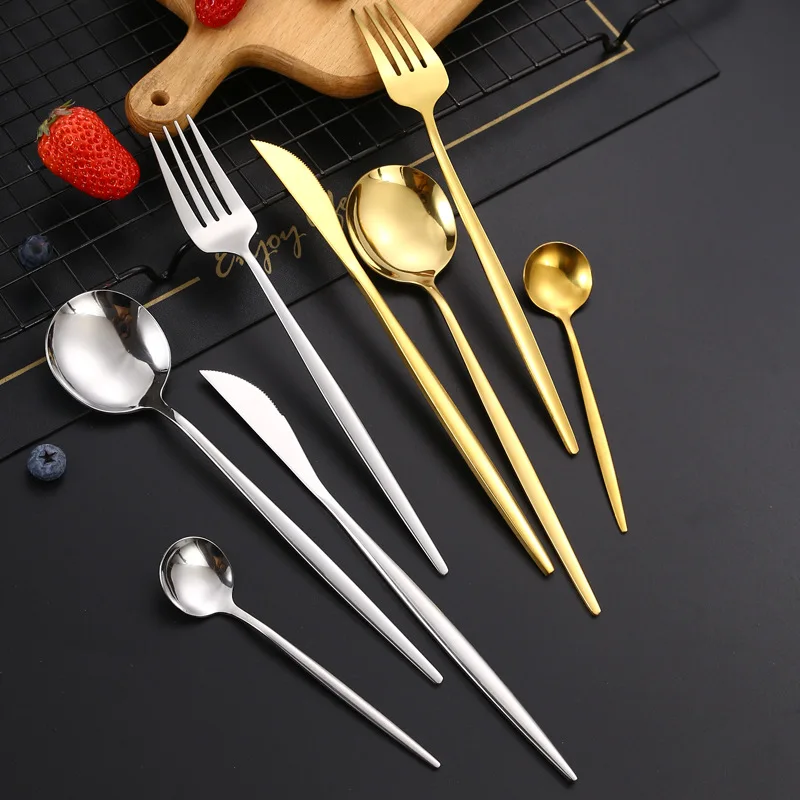 

High Quality Wedding Silverware Gift Restaurant Silver Knife Spoon Fork Luxury Flatware 4 Pieces Stainless Steel Cutlery Set