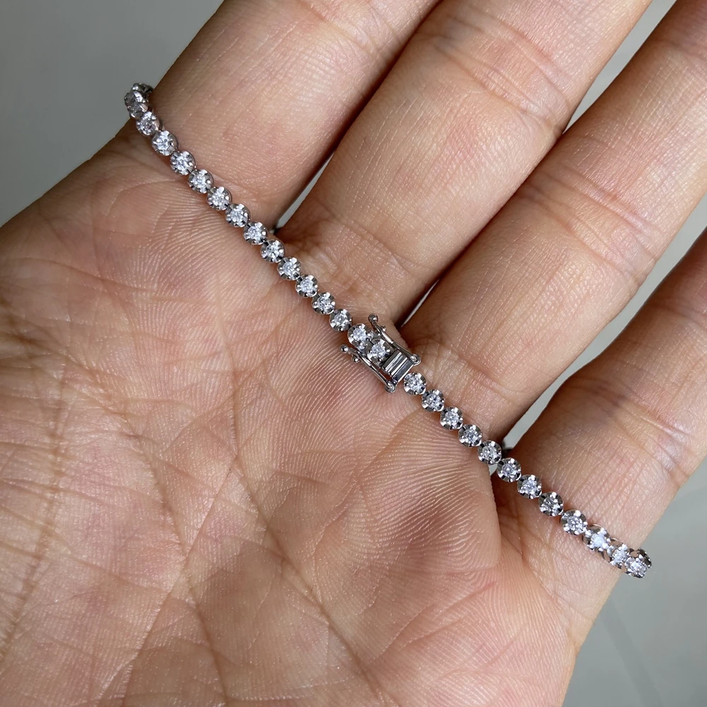 

HQ GEMS 18K Real White Gold 100% Natural Diamond Tennis Bracelet Link For Women