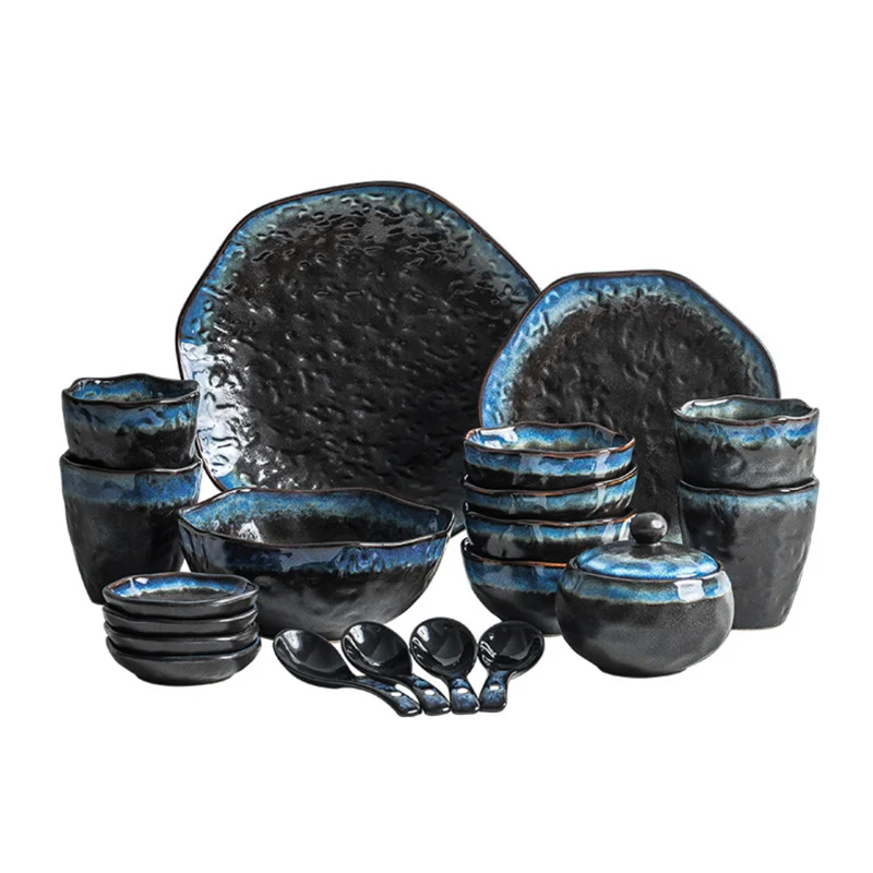 

Wholesale Japanese Kiln Transformation Blue Porcelain Dinner Sets For Restaurant