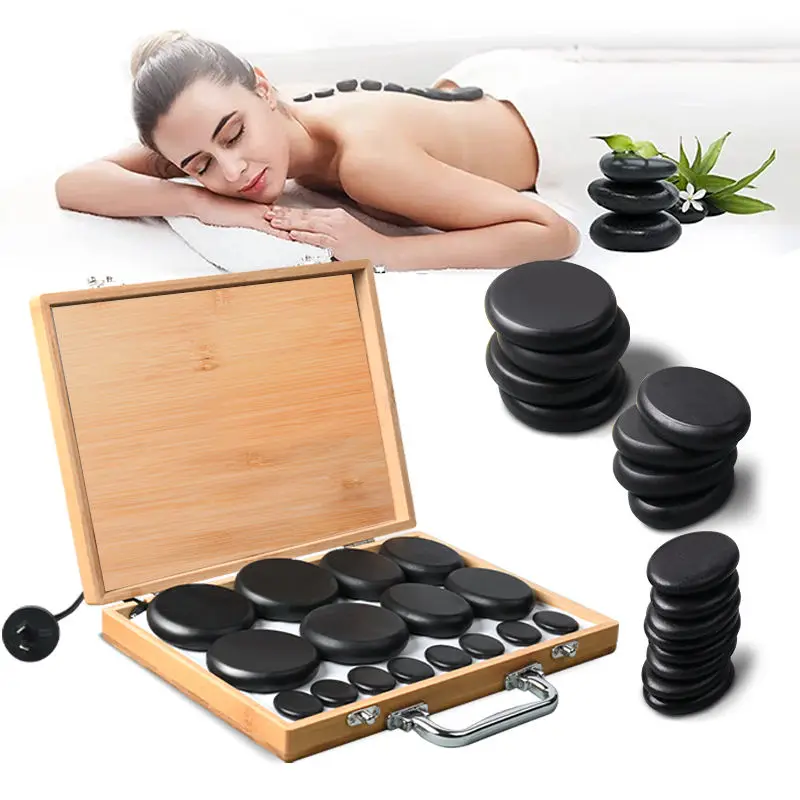

16 Pcs hot stones for Massage Basalt Stone Massage Professional Hot Stone Massage Kit with Aluminum Box for Home Spa Relaxing