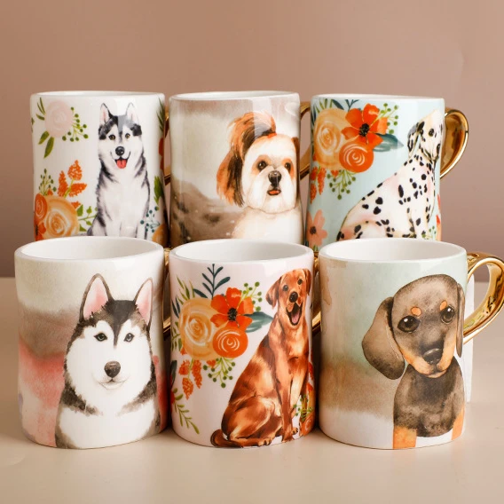 

Creative Cartoon Animal 460ml Large Capacity Puppy Low Bone China Mug, As the picture show