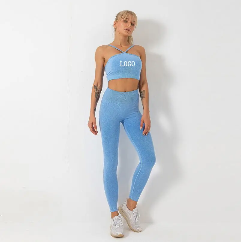 

Multiple Colour 2 Piece Set Women Clothing Yoga Seamless Sport Leggings Gym Fitness Sexy Fashion Top Gym Wear, As picture