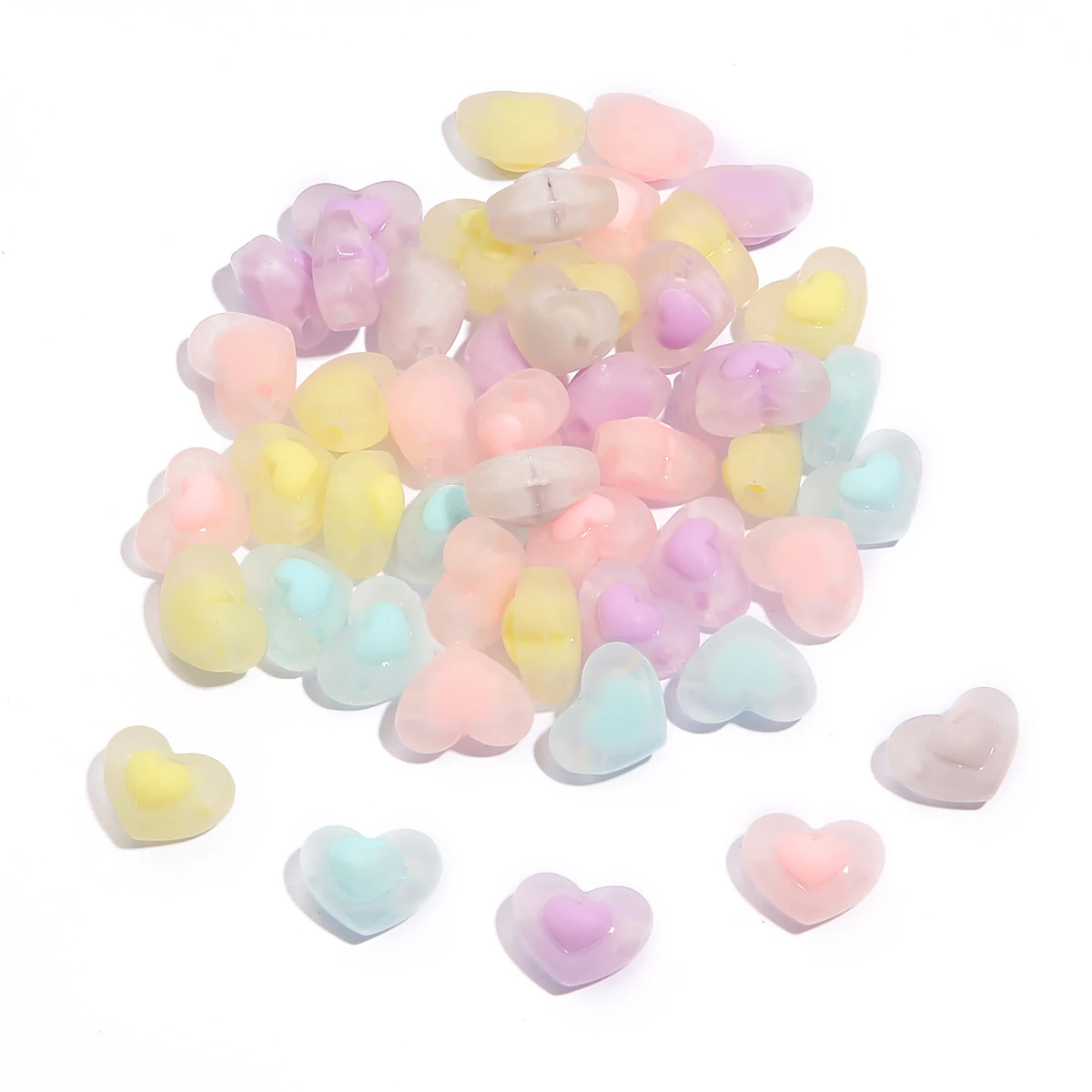 

20pcs 17mm Acrylic Spaced Beads Transparent Heart Shape Beads Charm For Jewelry Making DIY Necklace Earrings Hairtie Accessories, Mixed