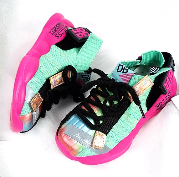 

Children Walking Girls Sports Shoes Air Mesh Running Lace-Up Sports Shoes,Colorful Children Sneakers Shoes, White/green/yellow