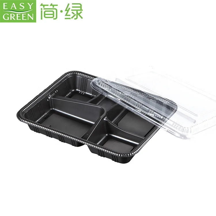 

Easy Green Disposable Plastic 5 Compartments PP Bento Lunch Box Leakproof With Lids