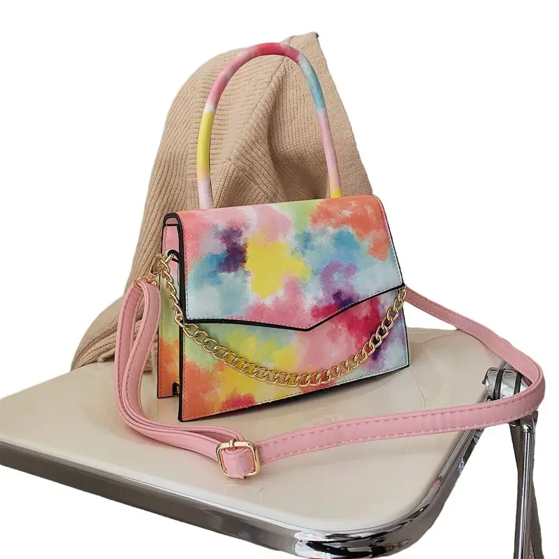 

New Style Leather Handbags Tie Dye Colorful Shoulder Bag Pu Tote Chain Purses Hasp Bag Lady Fashion Handbag, 9 color