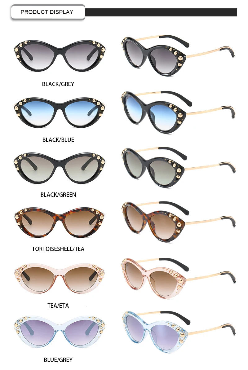 Custom Logo Popularity Photochromic Rivet Women Cat Eye Sunglasses