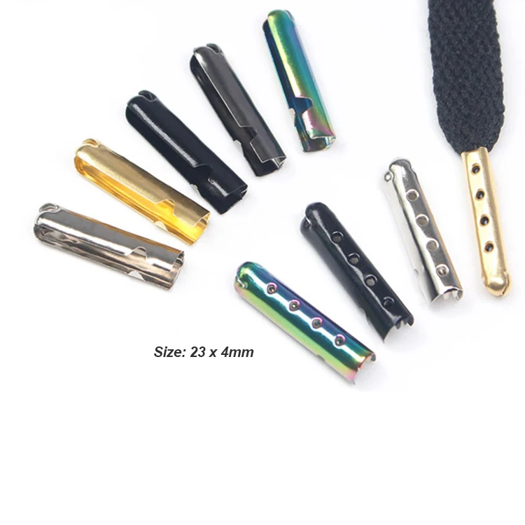 

Wholesale 23x4mm Premium Eco Metal Drawstring Tips Shoelaces Aglets For Hoodies End Cord, Gun metal