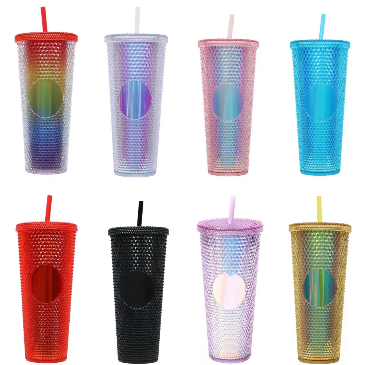 

M54 Factory wholesale 24 ounce studded cup double wall Customize reusable plastic studded geometric tumbler with straw