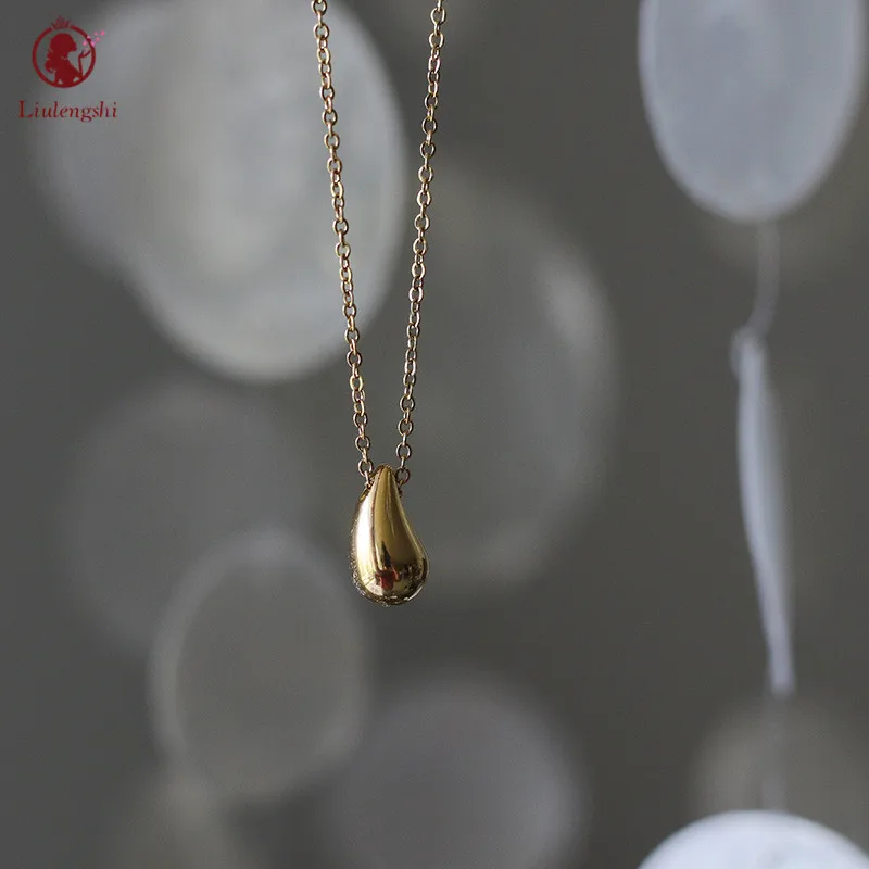 

14K Gold Plated Water Drop Pendant Necklace Stainless Steel Tear Drop Pendant Necklace For Women Girls
