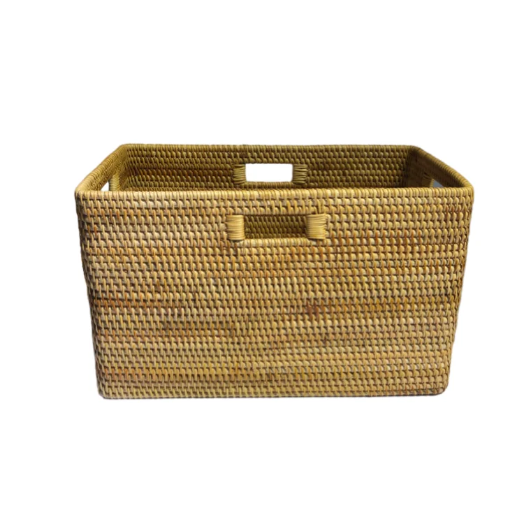 

Wholesale Natural Eco-friendly Handwoven Square Rattan Handle Basket