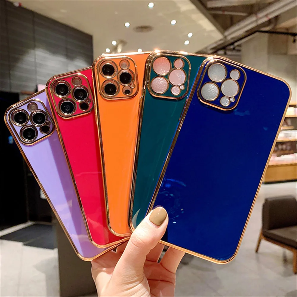 

Amazon Hot Sale Plating Lens Protection Phone Case For iPhone 12 Pro Max 11 13 Pro Max X XR XS Max, Black,purple,pink,white,mint