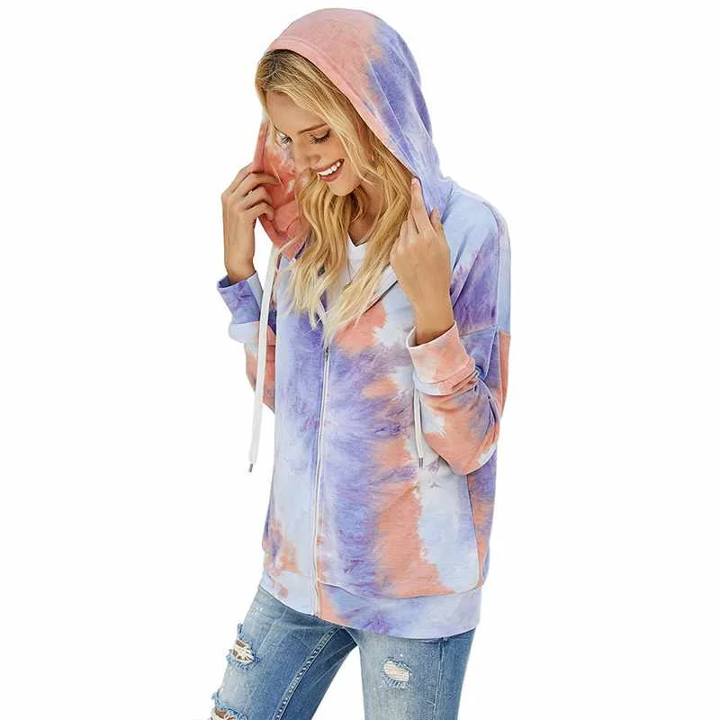 

shein Women's coat tie-dye hooded long-sleeved sweater women