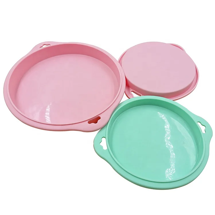 

Eco-Friendly Non-Stick Durable Round Shaped Design Silicone Cake Baking Mold, Green, pink