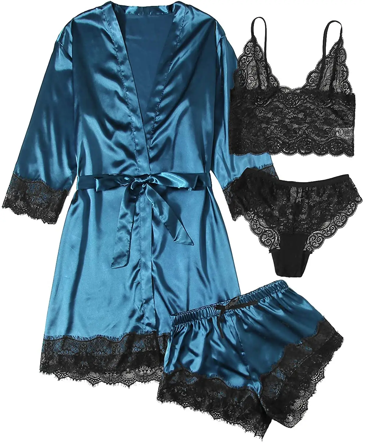 

Floral Lace Trim Satin Cami Pajama Sets Women's Sleepwear, Customized color