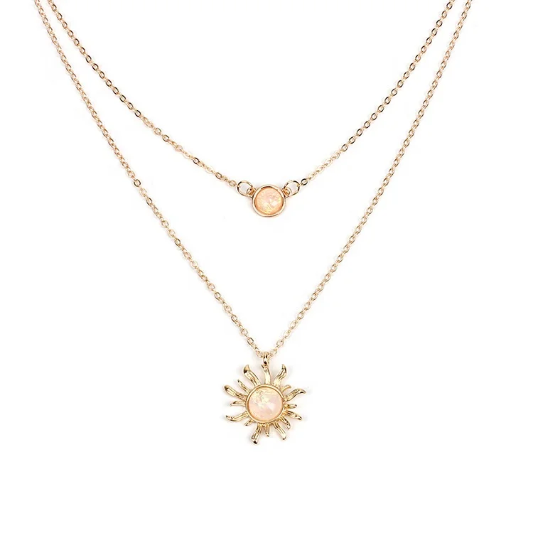 

Europe Popular Women Jewelry Fashion Accessories Necklace French Design Multi-layer Sun Flower Opal Clavicle Chain Necklace, As photo