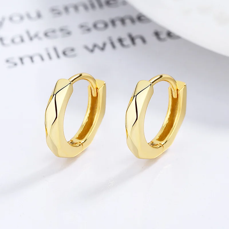 Fashion Minimalist Jewelry 925 Sterling Silver Earring Geometric Edges and Corners Gold Plated Hoop Earrings for Women