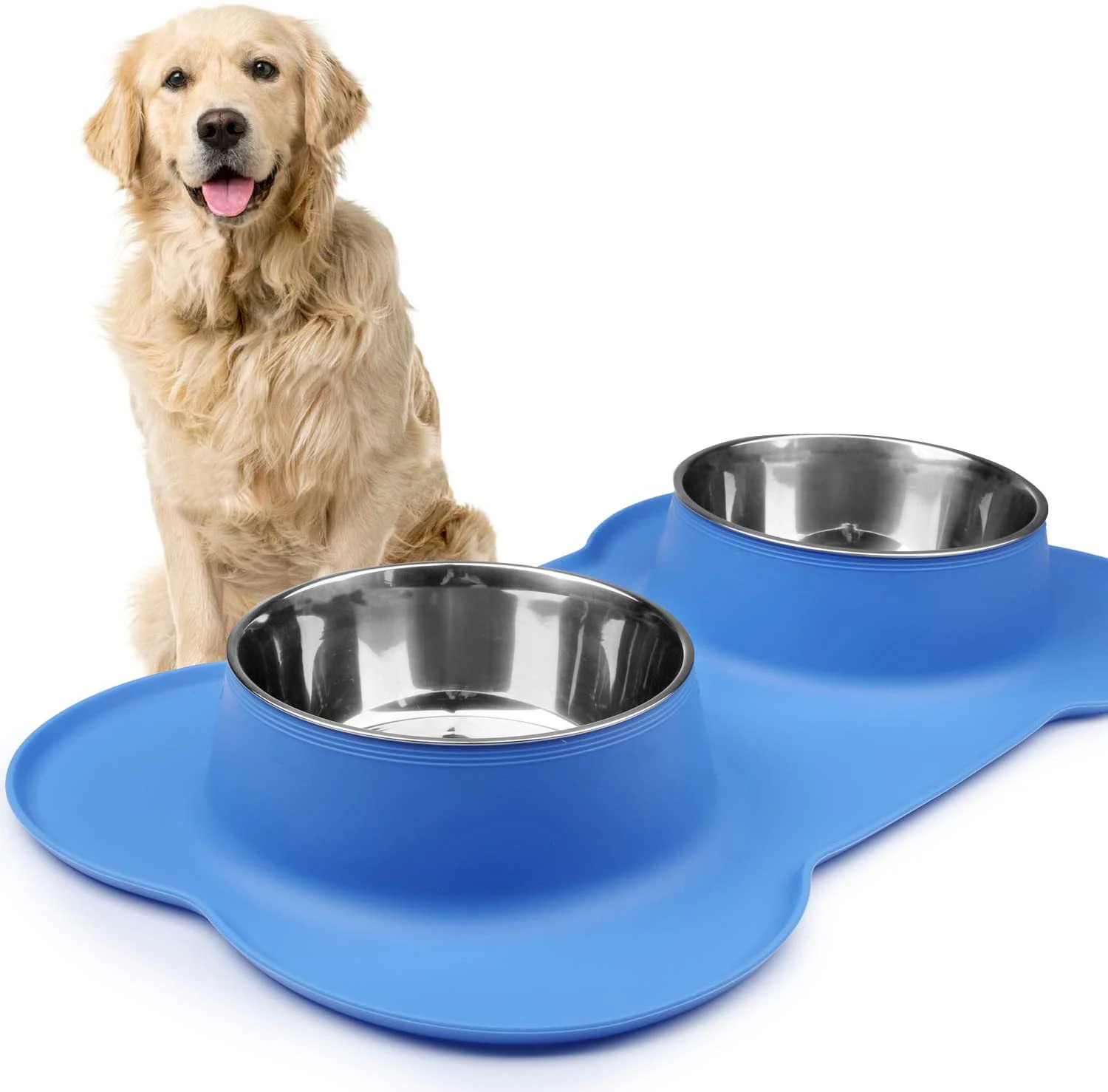 

Plastic PP Food Contact Ridges Mint Light Blue Violet Anti Slip Feet Pet Bowls with 2 Stainless Steel for Cats and Dogs Bowl., Black, gray, blue