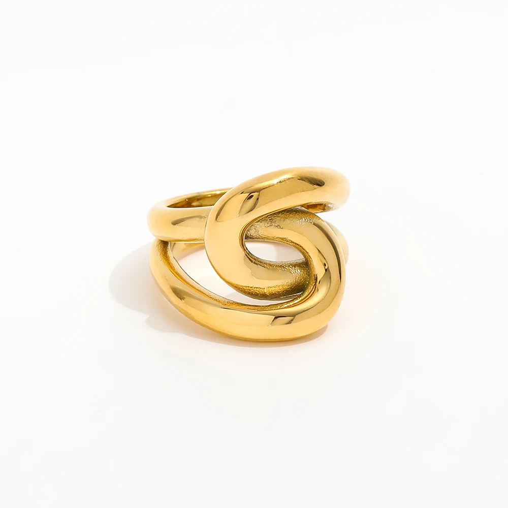 High End 18K Plain Gold Layered Cross Chunky Knot Rings Stainless Steel Trendy Simple Gold Plated Jewelry