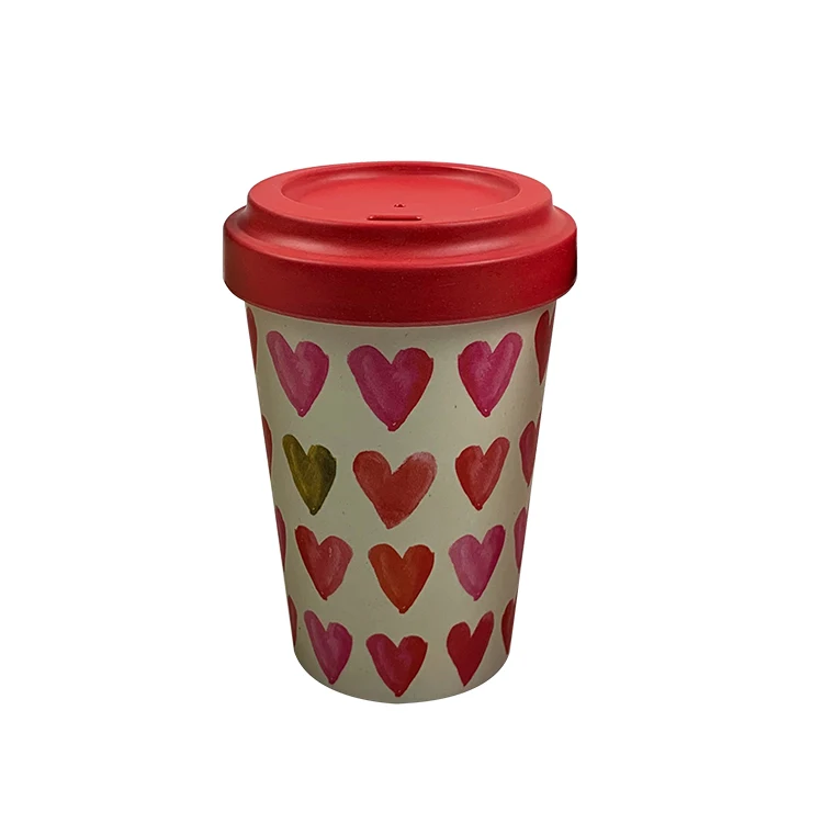 

Customize logo portable travel coffee mug reusable bamboo fiber cup with lids