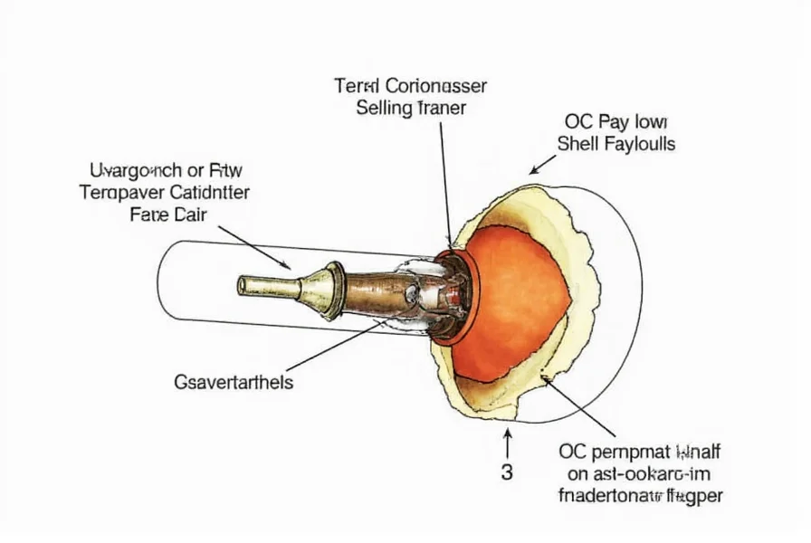 Technical diagram showing cross-section of pepper ball with shell composition and OC payload