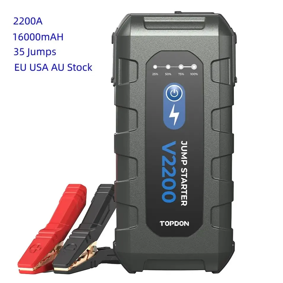 

TOPDON Factory Price New V2200 2200A 12V Portable Car Emergency Kits Jumper Pack Box Jumpstarter Power Bank Booster Jump Starter