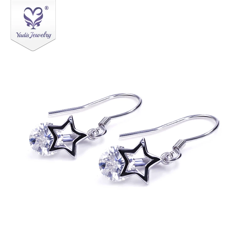 

Tianyu fashion dangle star jewelry sterling 925 def round moissanite18K white rose gold pendant silver hook earrings for women