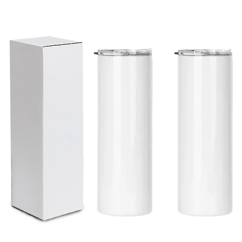 

US Shipping Vacuum 20 OZ /30 OZ Stainless Steel White Blank Sublimation Tumbler Straight Cups With Straws, White sublimation tumbler