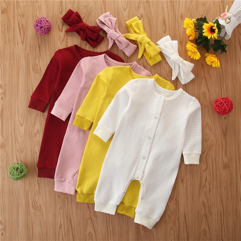 

Wholesale newborn baby long climbing clothes jumpsuit with headband baby rompers 0-2 years baby clothing romper, Pictures