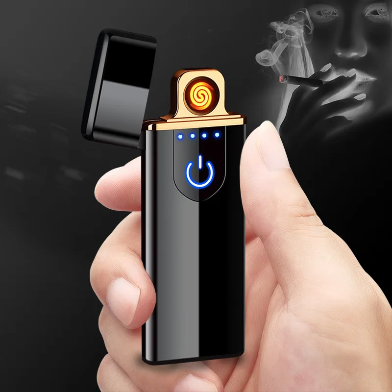 

Charging Lighter Touch Induction Windproof Electronic Ultra-Thin Usb Cigarette Lighter Custom Metal, As photo