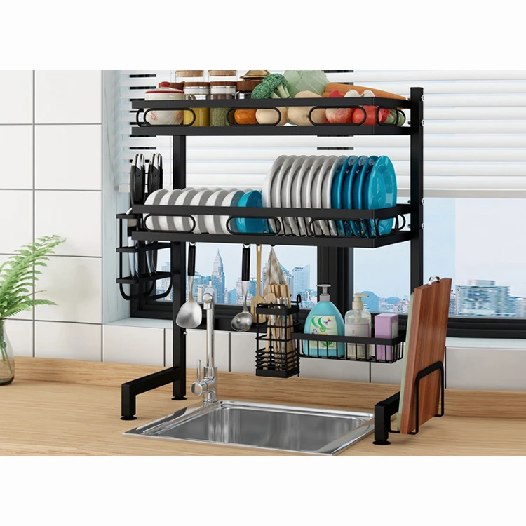 

Factory Made Over The Sink 2 Tier Dish Drainer Kitchen Drain Draining Storage Rack Right Above The Sink, Black