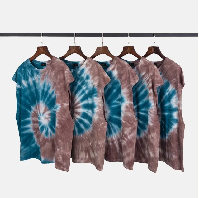 

High Street Dark Rotating Tie Dye Canvas Shoulder Wear T-shirts soft tye dye tank top for Men and Women, Customized color