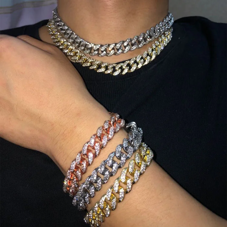 

Gold crystal iced out cuban link chain necklaces jewerly, Gold color