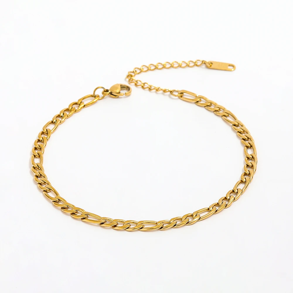 High End 18K PVD Gold Plated Figaro Chain Design Anklet Stainless Steel Fashion Jewelry for Women