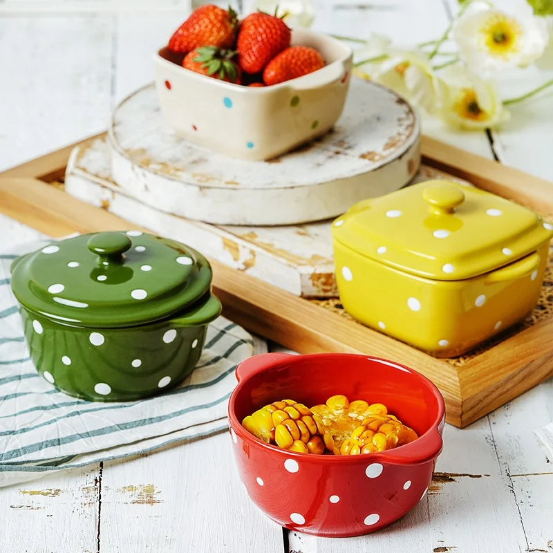 

Colorful Round Lovely Christmas Tableware Portable Microwave Safe Bowl Ceramic Home Kitchen Porcelain Soup Bowl with lid