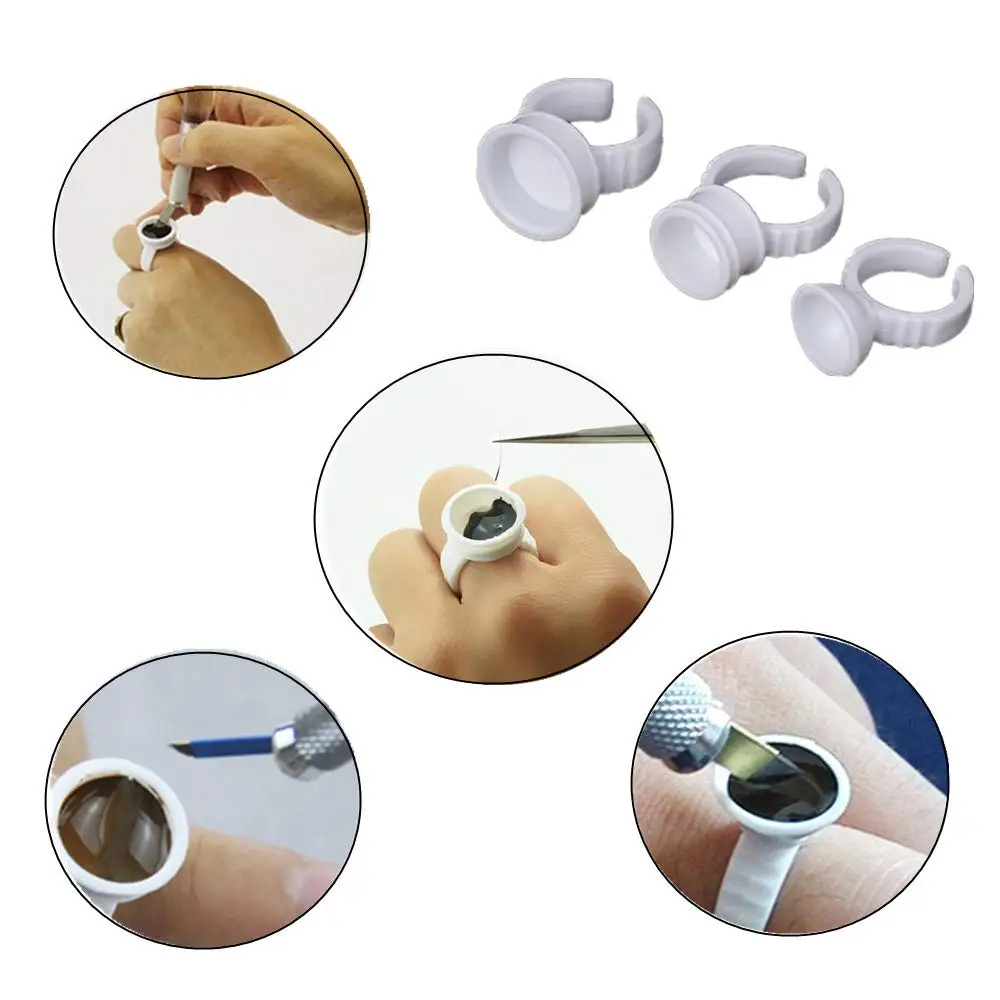 

Disposable Plastic White Lash Glue Rings Holder Big Eyelash Extension Tattoo Glue Pigment Ink Rings Finger Holder Nail Glue Ring
