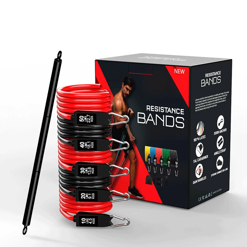 

Hotselling new quality smart sports black and red portable pilates bar kit with resistance bands, Black, red