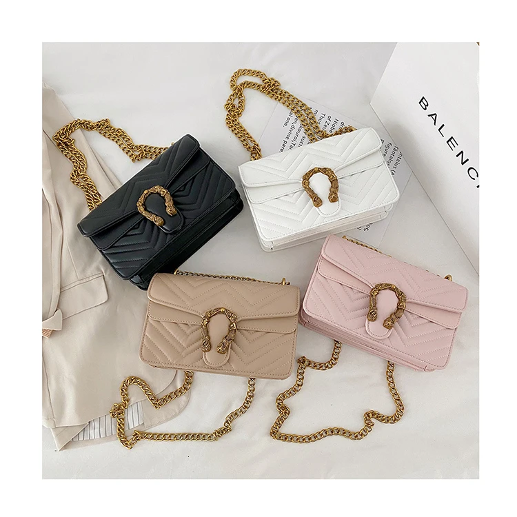 

Fashion Quilted Wave Pattern Women Handbags Luxury Lock Chain Shoulder Messenger Bags Retro Embroidery Thread Crossbody Purses