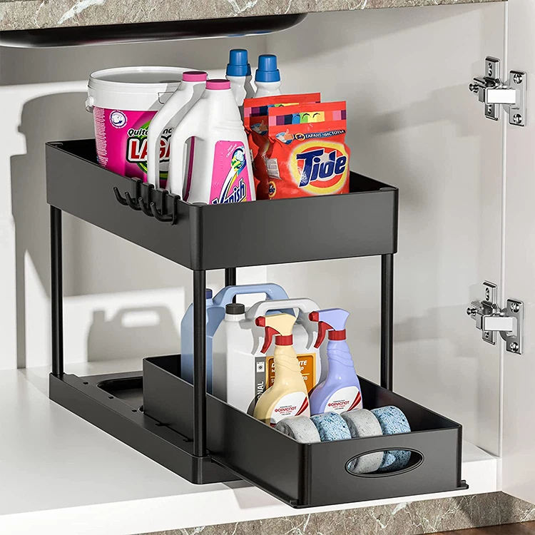 

Amazon Hot Sale 2 Tier Sliding Cabinet Basket Pull Out Cabinet Organizer Kitchen Under Sink Organizer Rack With Drawer