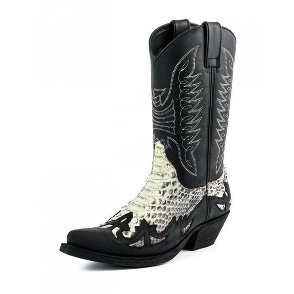 

Men's Long Barrel Color-block Embroidered Cowboy Boots