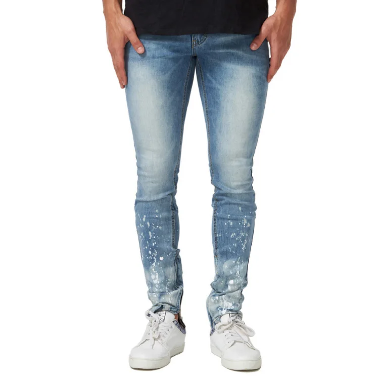 

2019 new Men Biker jeans Slim fit High street Color Fade Proof Slim pencil pants Whitening Snow Wash Feet zipper trousers, Picture color