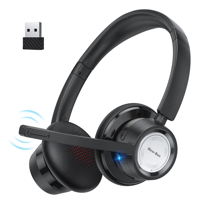

New Bee BH58 Bluetooth Office Laptop Computer Headsets Blue Tooth Wireless Noise Cancelling Call Center Headset with Mute