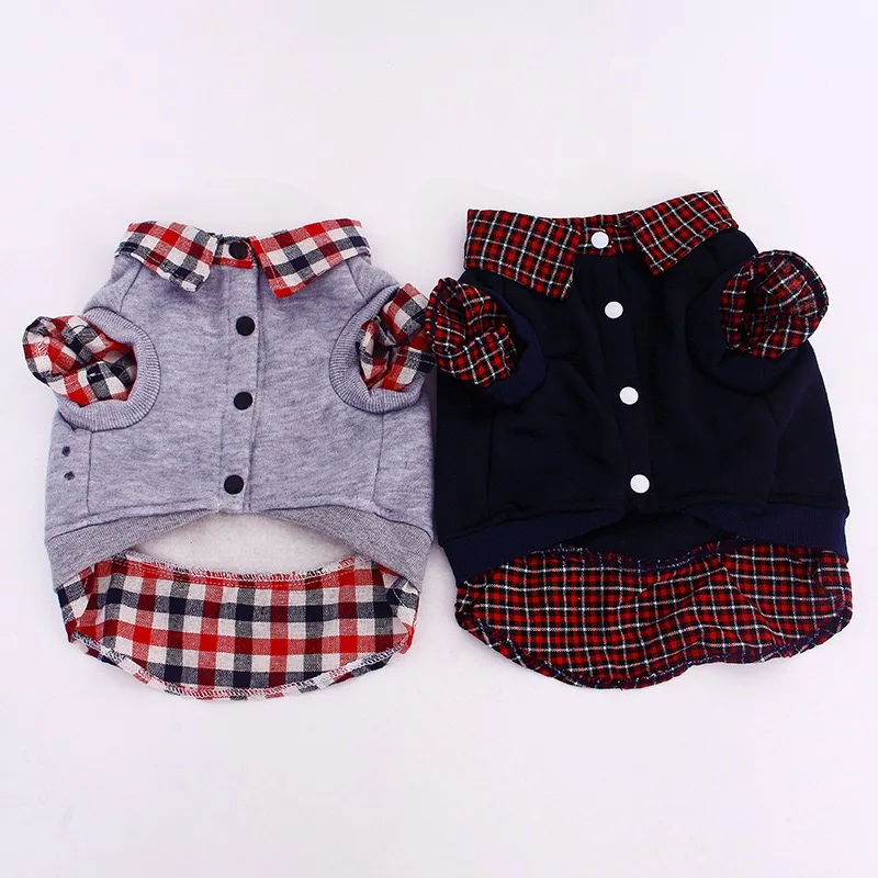 

plaid shirt and fleece jacket fake 2 pieces dog cloth