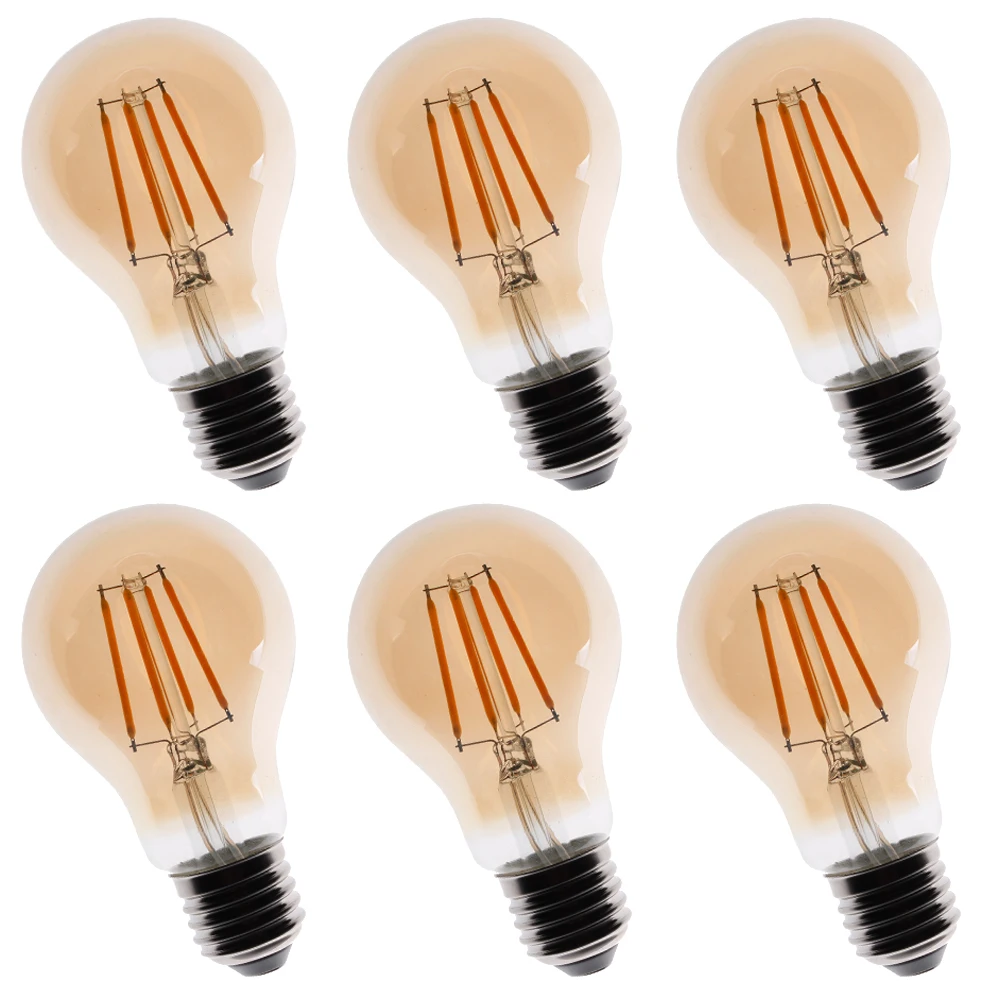 Wholesale 2700K 2W 4W 6W 8W Led Filament Bulb E27 E26 Vintage Glass Edison Dimmable A19 A60 LED Light Bulb For Home Decoration