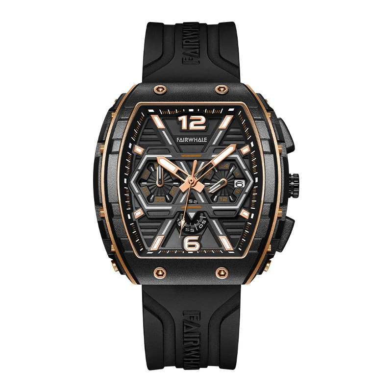 Fairwhale New Fashion Sport Individual Domineering Luxury Men's Watches Rubber Strap Quartz Wristwatches for Men Watch Calendar