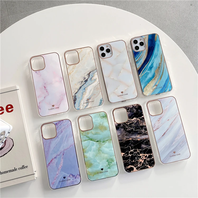 

2021 New Luxury Fashion Girl Electroplated Marble Glossy TPU Phone Case with Transparent Side for iPhone 12 Mini 11 pro max