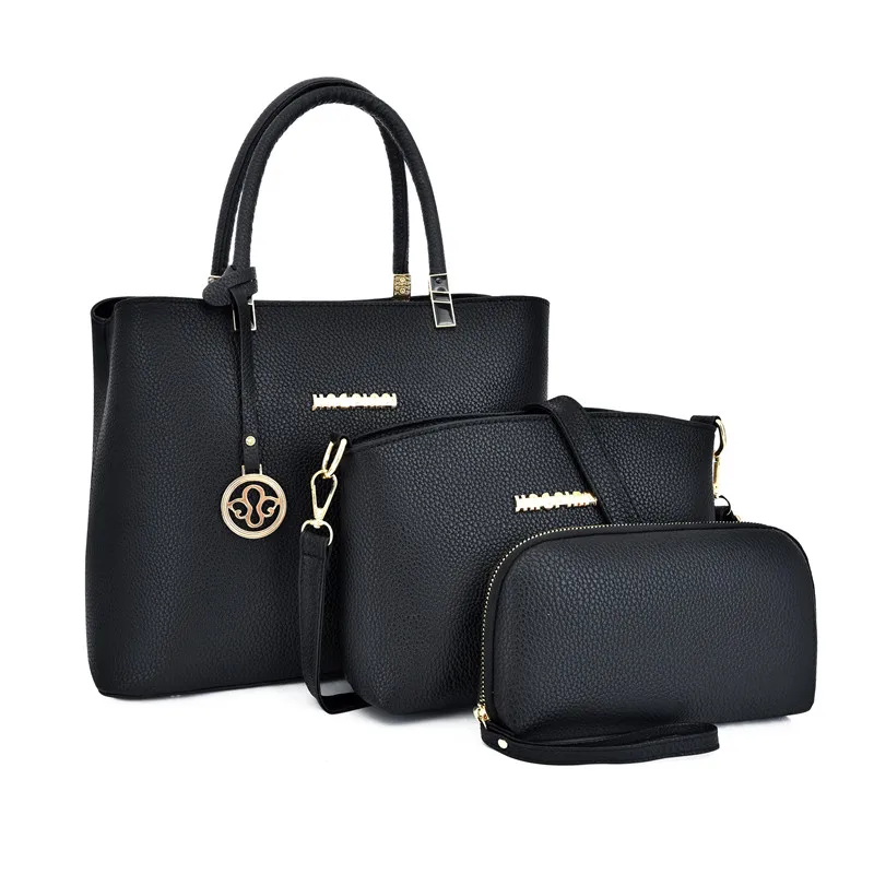 

Hot selling 3pcs bag set for woman purse tote bag set latest handbag set for woman, Black,blue,red,purple