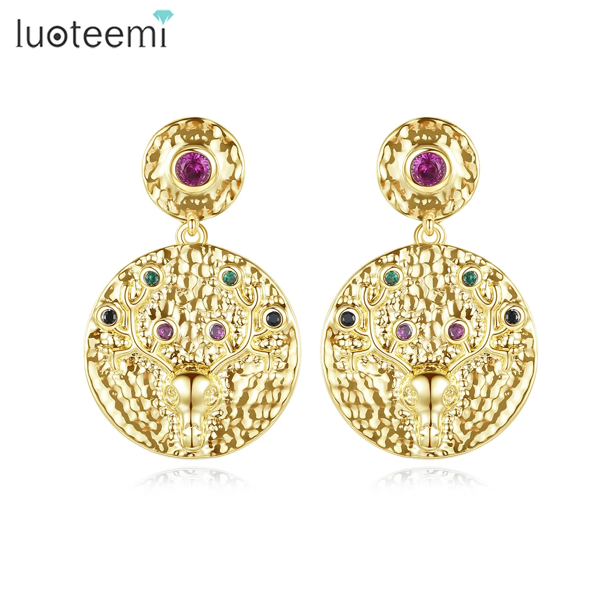 

LUOTEEMI Cute David's Deer Big Round Shape Multiple Cubic Zirconia Jewelry Wholesale Women Men Jewellery