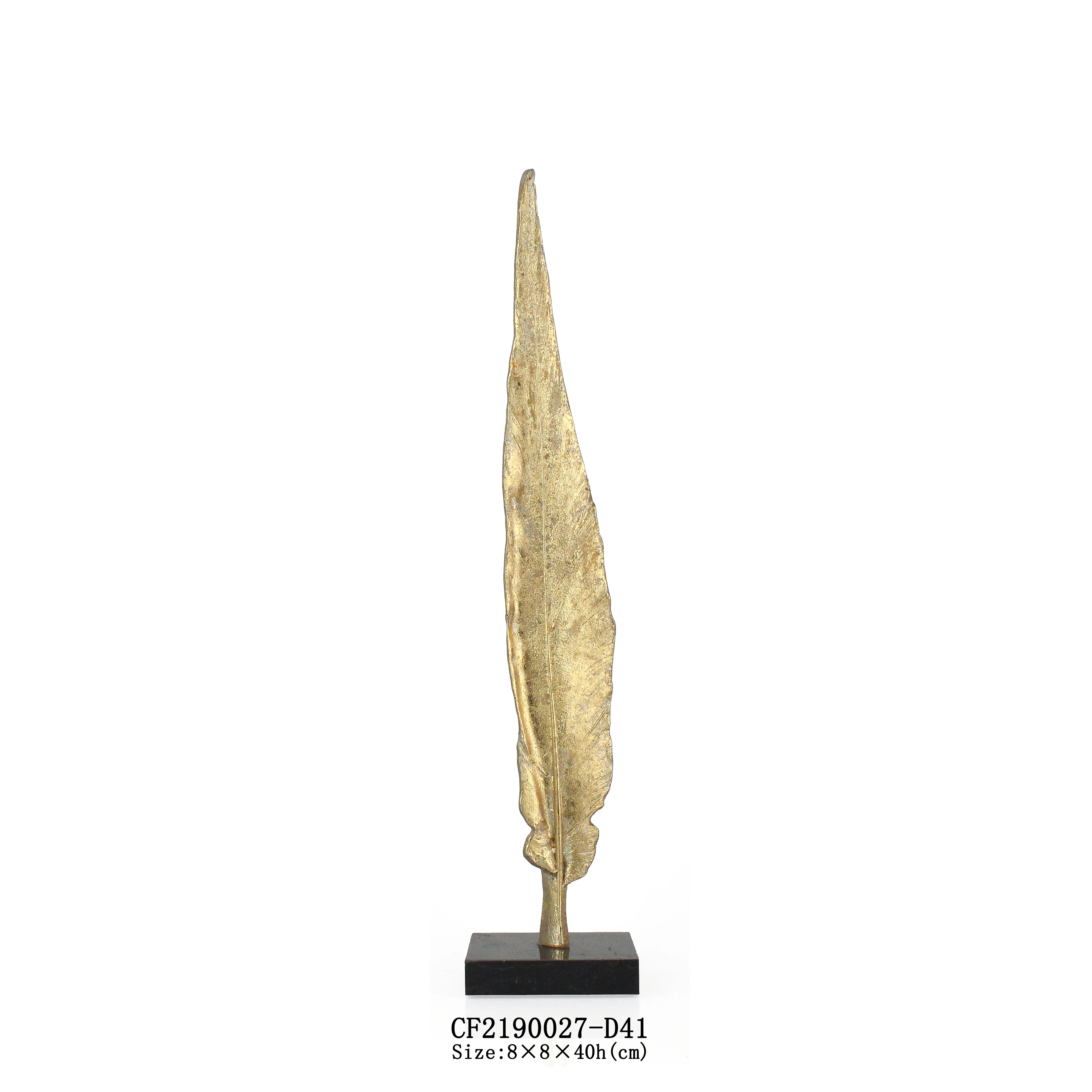 golden feather resin craft home decoration pieces with marble base details